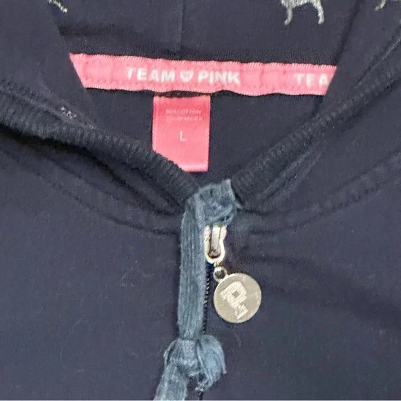 Victoria Secret Pink navy blue rhinestone logo zip up sweatshirt size Large dd - Picture 4 of 7